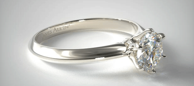 White Gold Six Prong Knife Edged Solitaire Engagement Ring